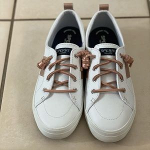 NEW Sperry Top Sider White with Rose Gold Laces